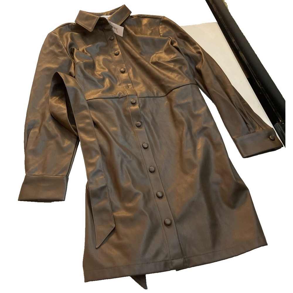 The Drop womens Shirt Dress Coat large Faux Leather Brown